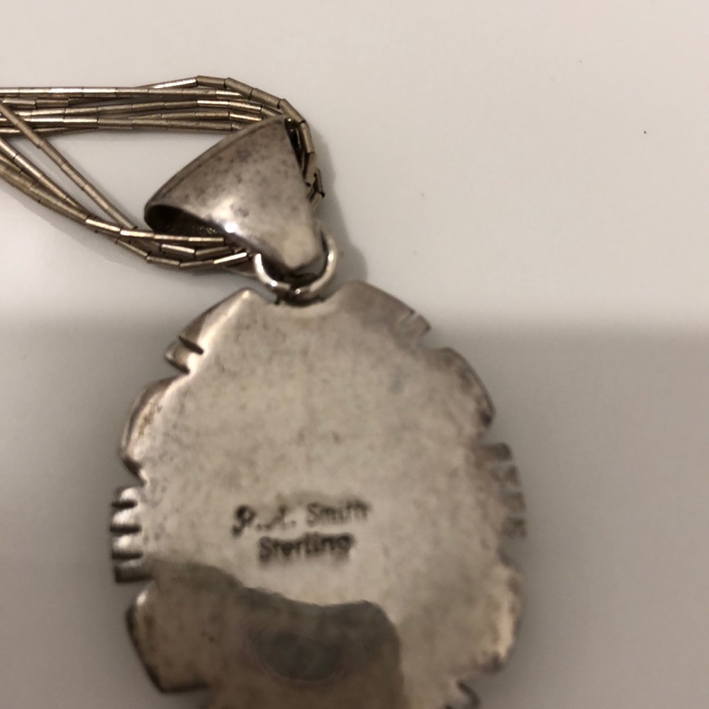 Authentic Native American Zuni sterling stone inlay necklace signed by PA Smith - Picture 6 of 6